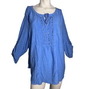 Kim Rogers Blouse Womens 3X Boho Fairy Coquette‎ Beachy Sheer Y2K Flirty Flowy
